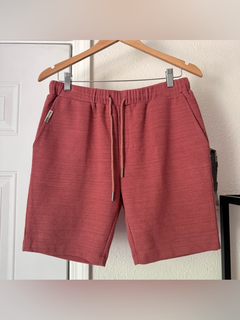 MAUVAIS rose knit pull on elastic drawstring waist shorts